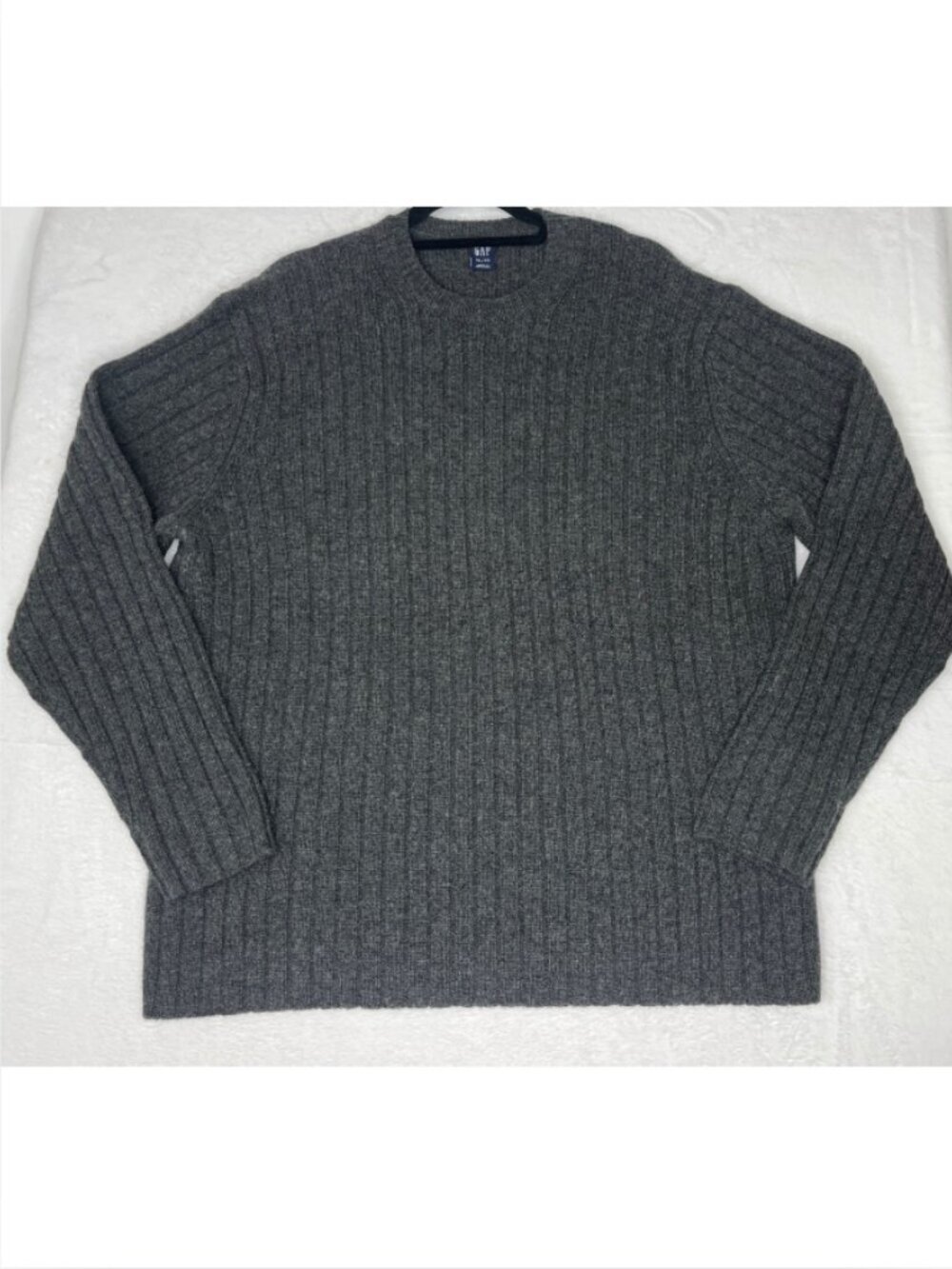 VTG Gap 100% Lambswool Rib Knit Gray Sweater Men's XL Fall Academia Gilmore 90s